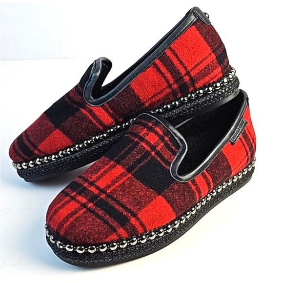 Chelsea & Violet Shoes - Chelsea & Violet Red Buffalo Plaid Conie Style Slip On Loafers